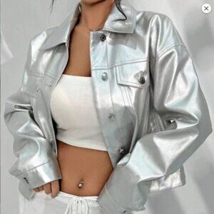 Almost Famous Silver Metallic Trucker Jacket